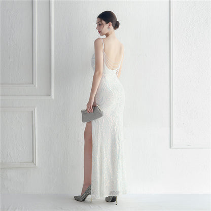 Positioned Floral Beaded Formal Dress