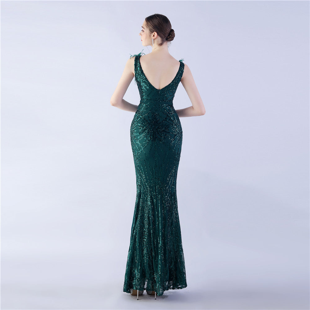 Camel Hair Side Split Formal Dress