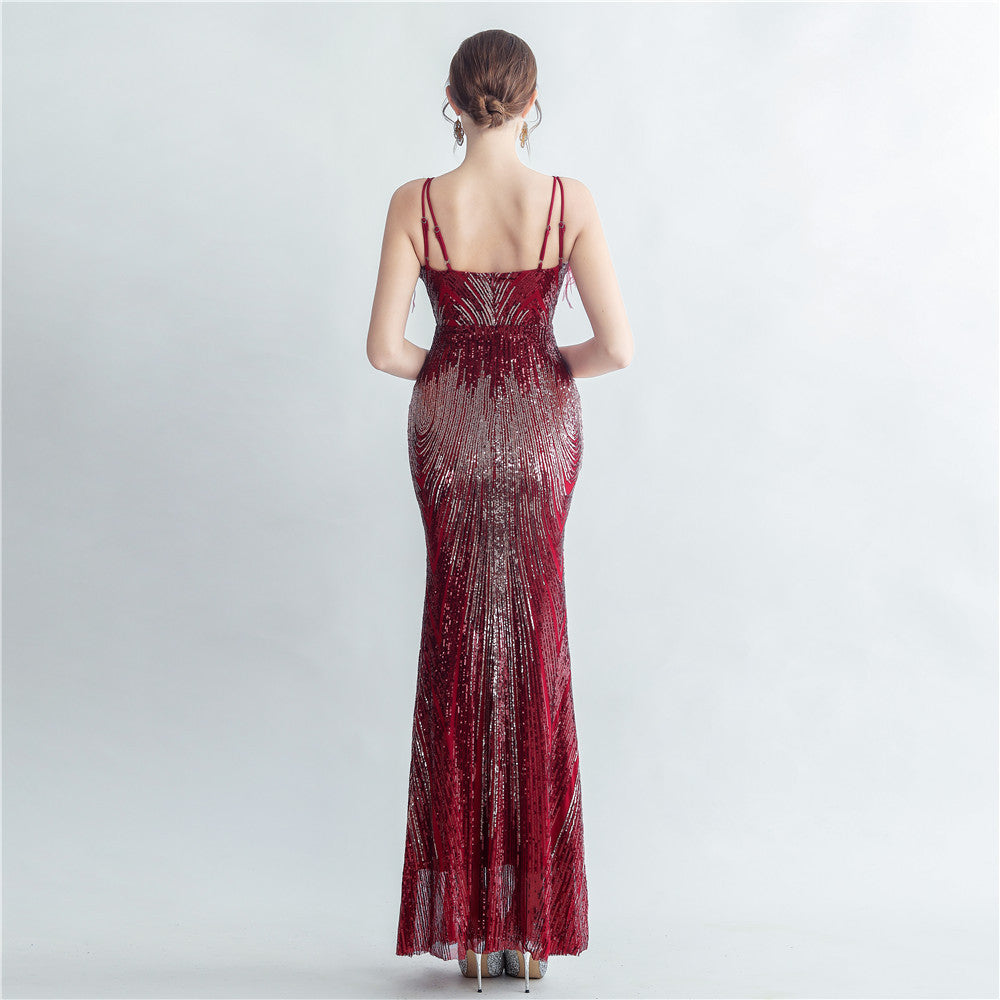 Ostrich Fur Halter Formal Dress