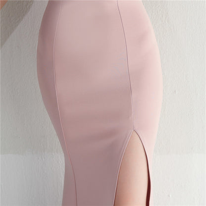 ラインストーン装飾のフェザーフォーマルドレス