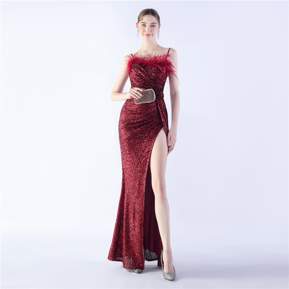 Fur Crafted Flower Formal Dress