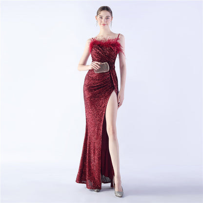 Fur Crafted Flower Formal Dress