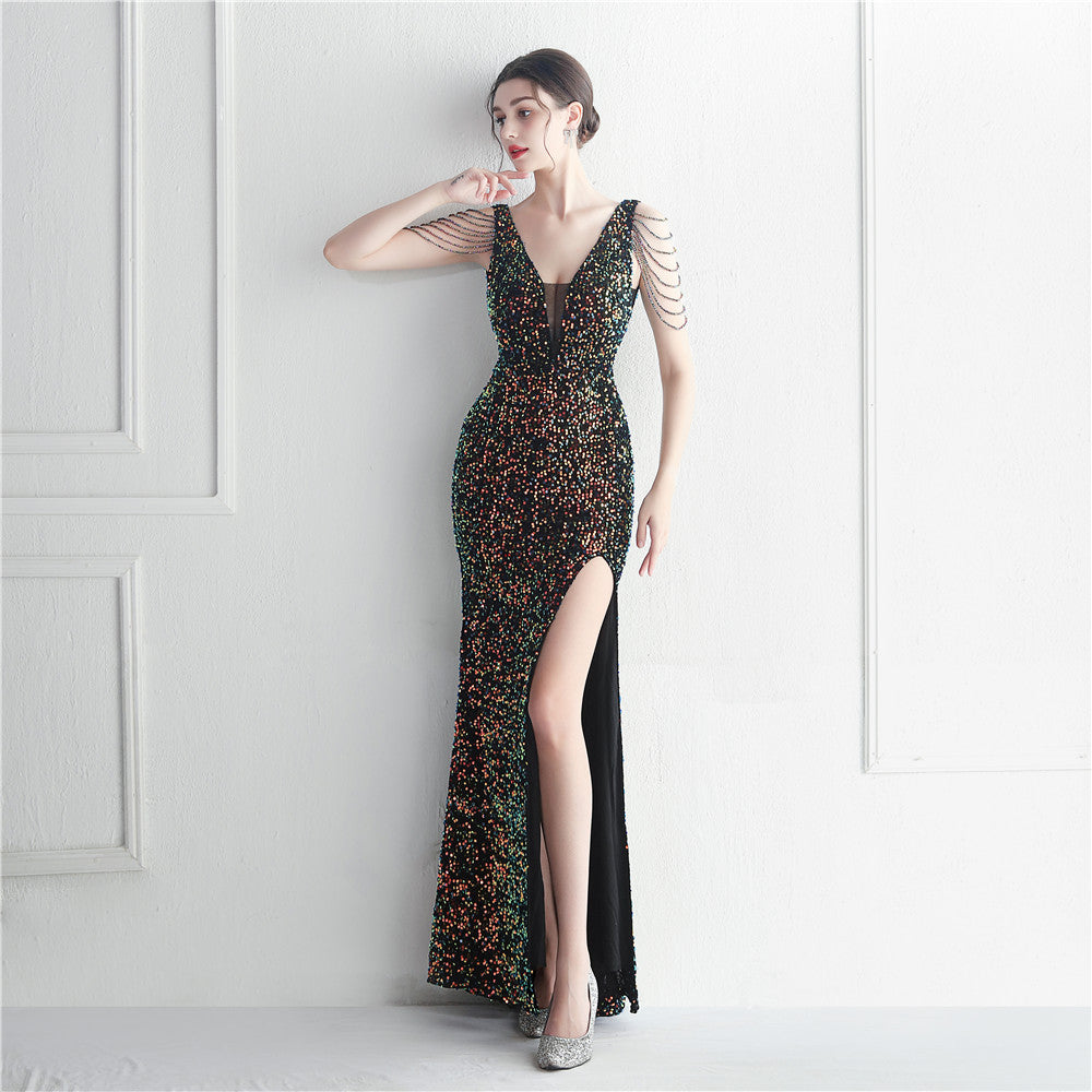 Backed Beaded Formal Dress