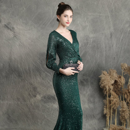 Sleeve Sequin Formal Dress