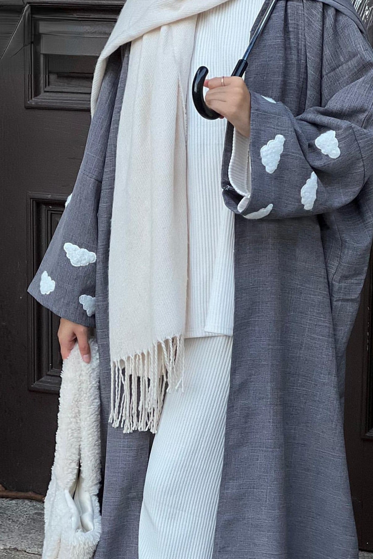 Cloud Embroidered Elegant Cardigan Robe