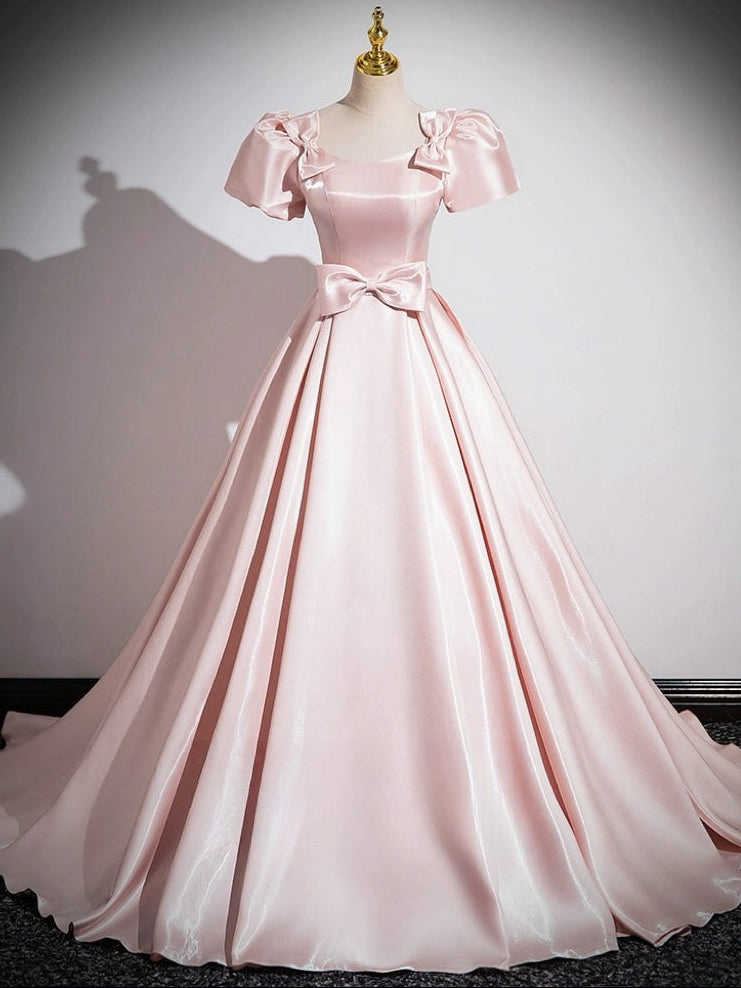 A-Line Satin Pink Prom Dress