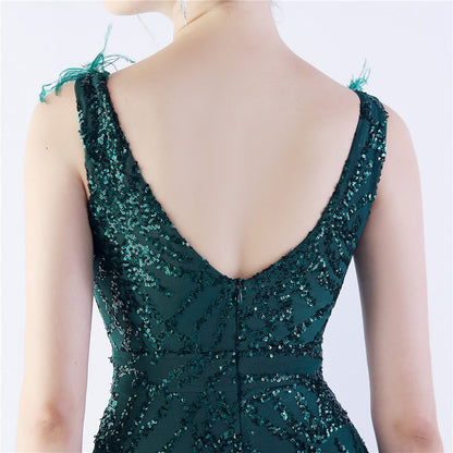 Camel Hair Side Split Formal Dress