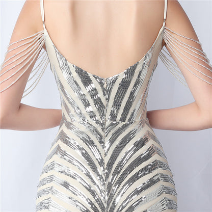 Beaded Halter Formal Dress
