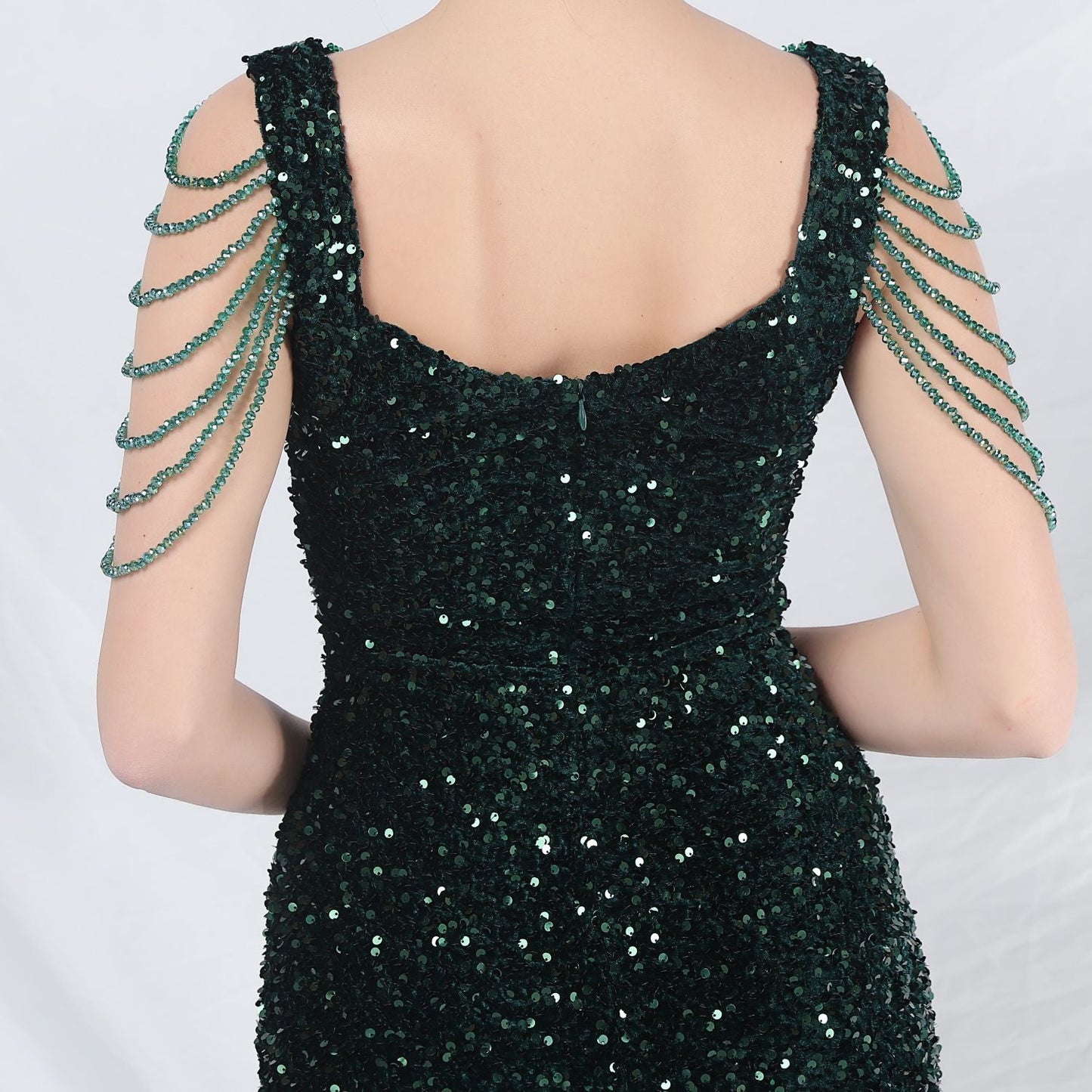 ベルベット裏地ビーズ付きフォーマルドレス