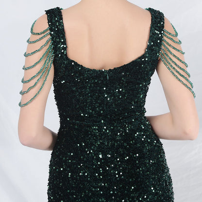 ベルベット裏地ビーズ付きフォーマルドレス