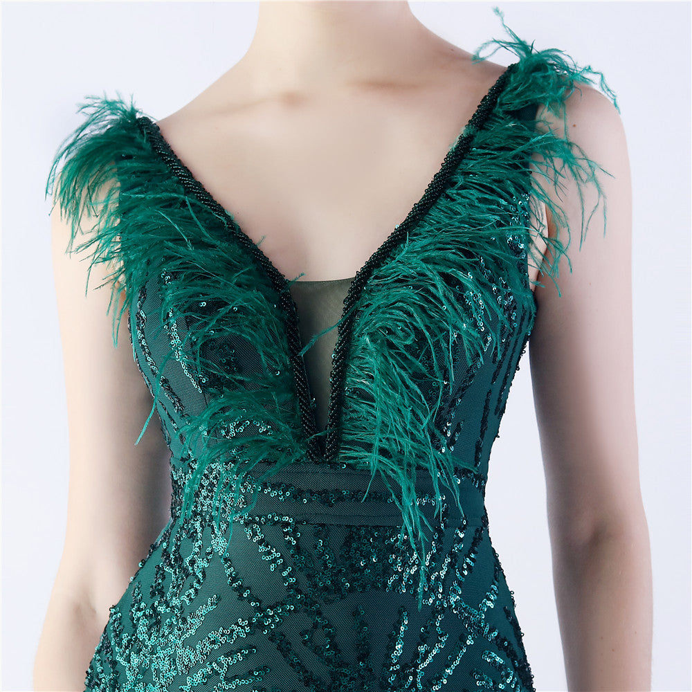 Camel Hair Side Split Formal Dress