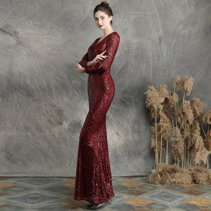 Sleeve Sequin Formal Dress