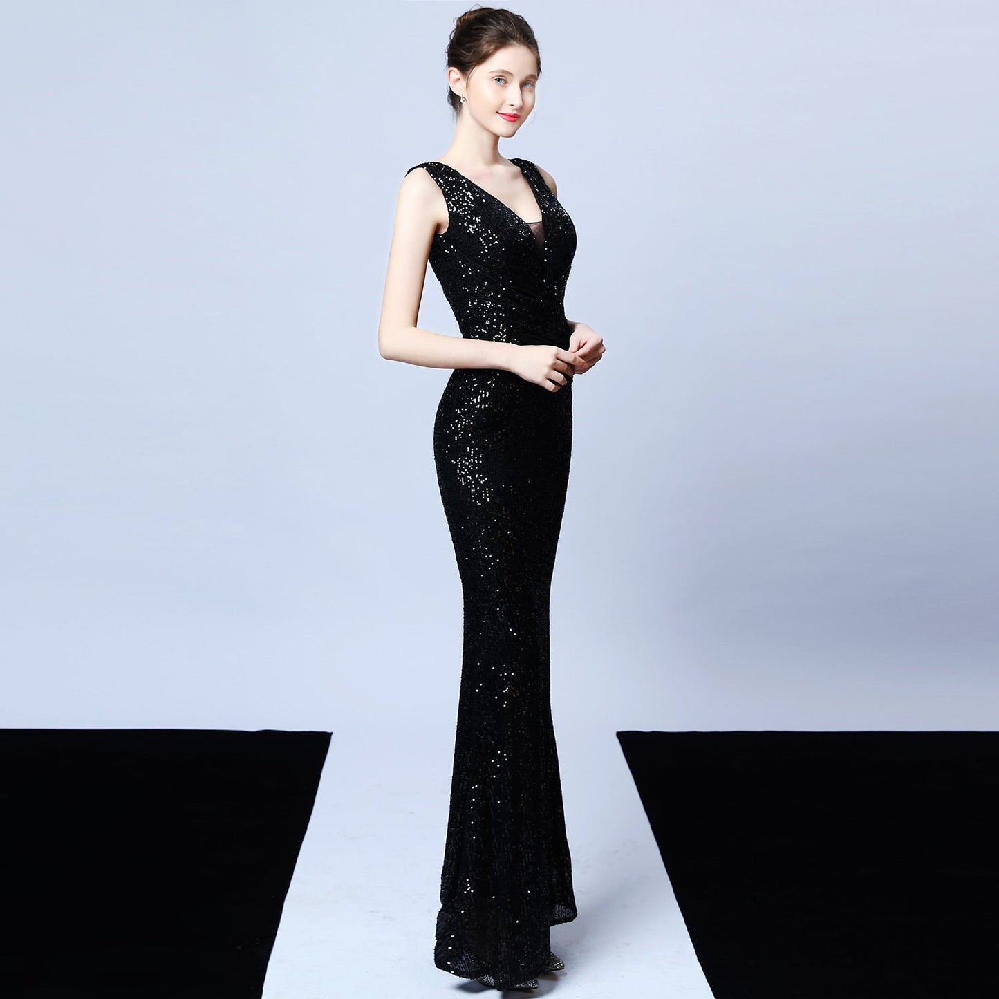 Long Sleeveless Sequin Formal Dress