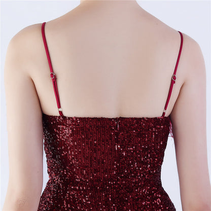 Ostrich Beaded Side Split Formal Dress