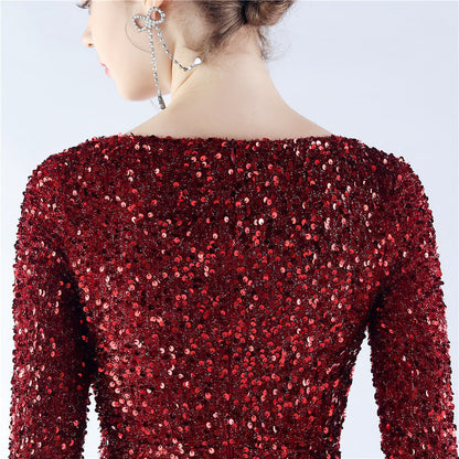 Ostrich Fur Long Sleeve Formal Dress