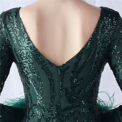 Ostrich Fur Mesh Beaded Formal Dresses