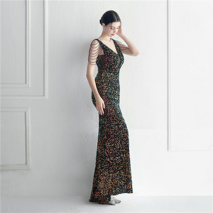 Backed Beaded Formal Dress