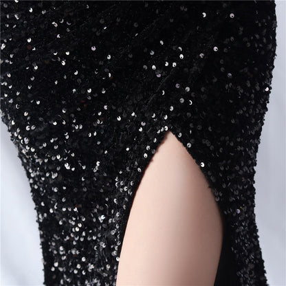 Abito formale con perline e retro in velluto 