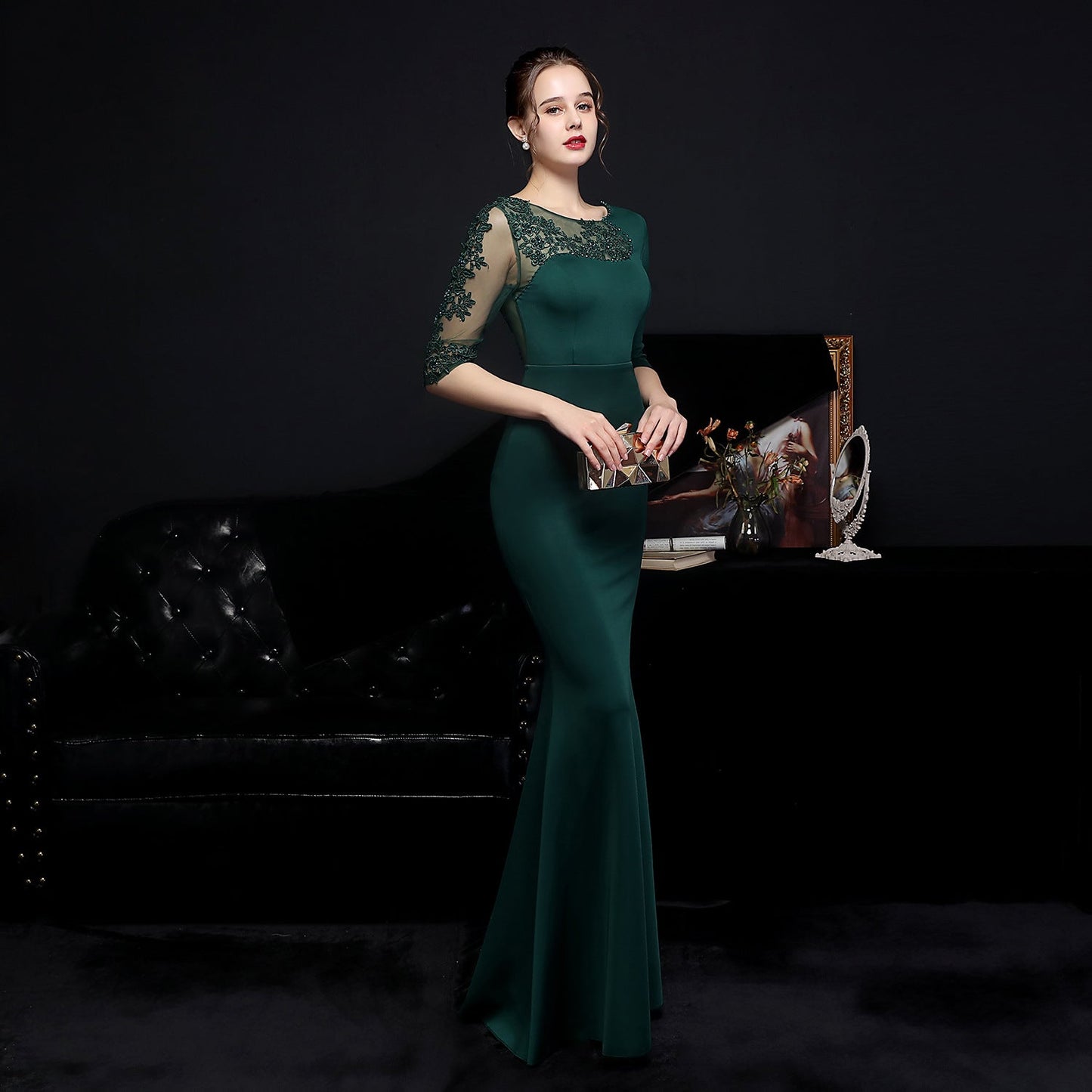 Lace Rhinestone Formal Dress