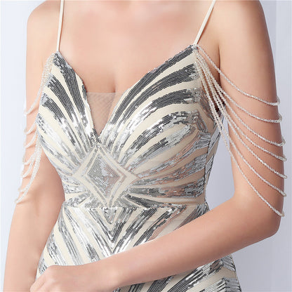 Beaded Halter Formal Dress