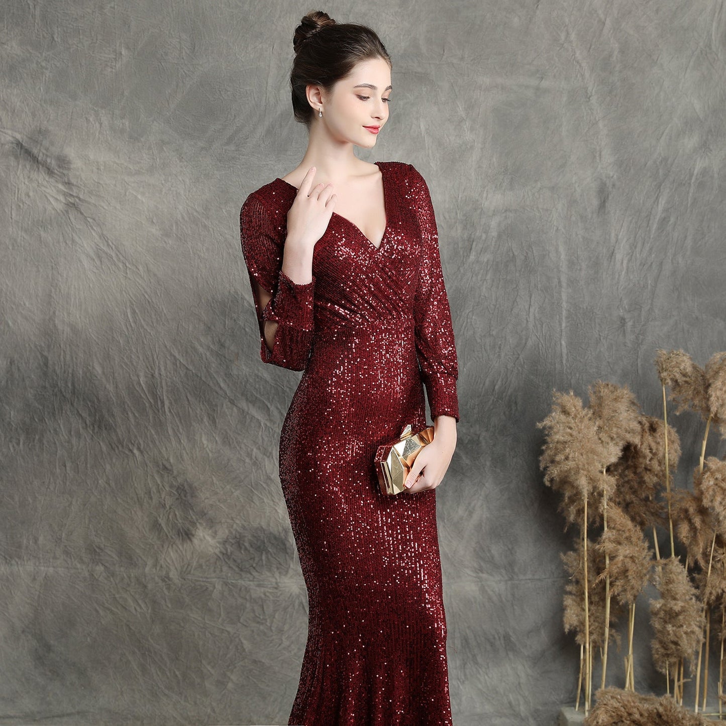 Sleeve Sequin Formal Dress