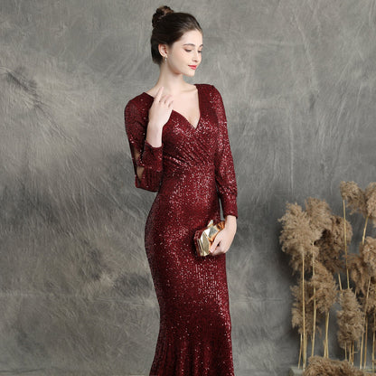 Sleeve Sequin Formal Dress