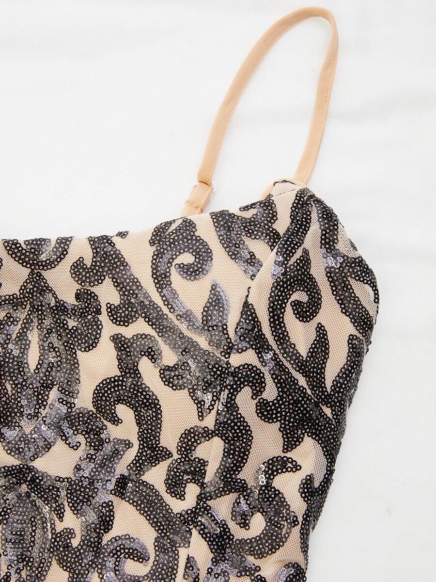 Spaghetti Black Split Maxi Sequin Dress