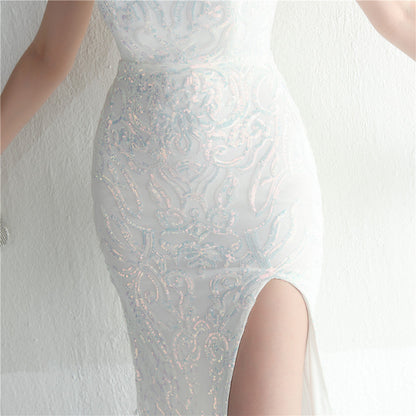 Positioned Floral Beaded Formal Dress