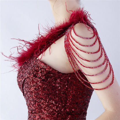 ダチョウの毛皮のイリュージョンビーズのフォーマルドレス