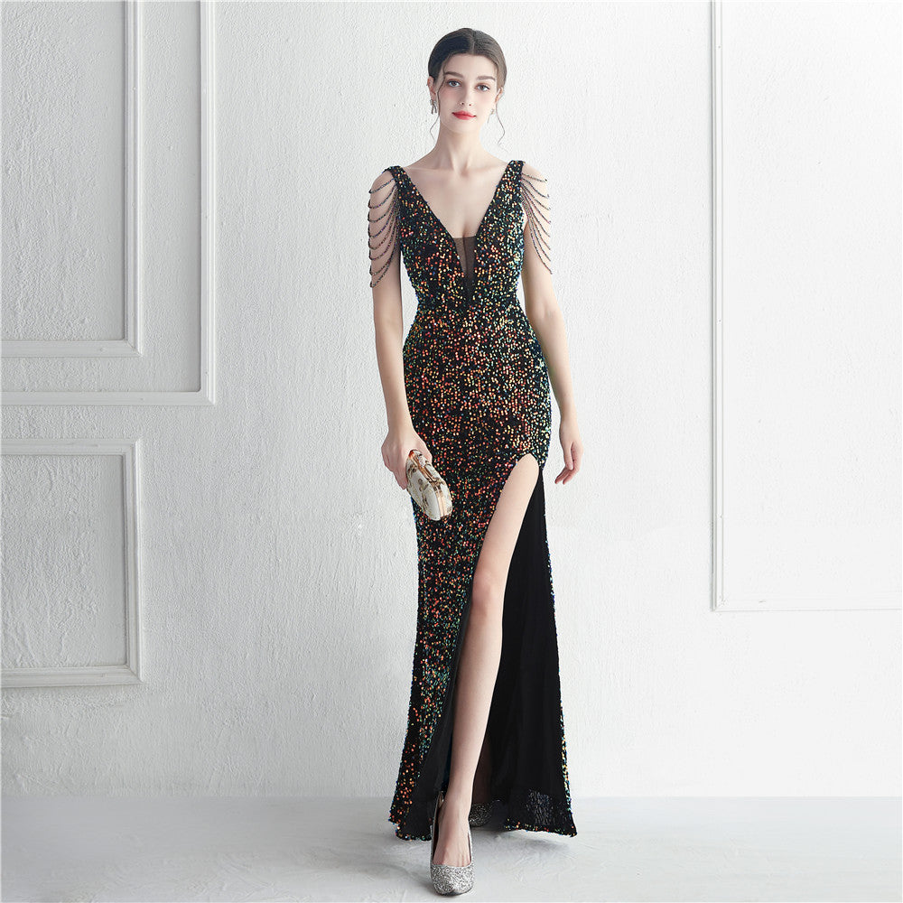 Backed Beaded Formal Dress