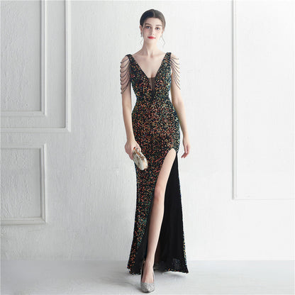 Backed Beaded Formal Dress