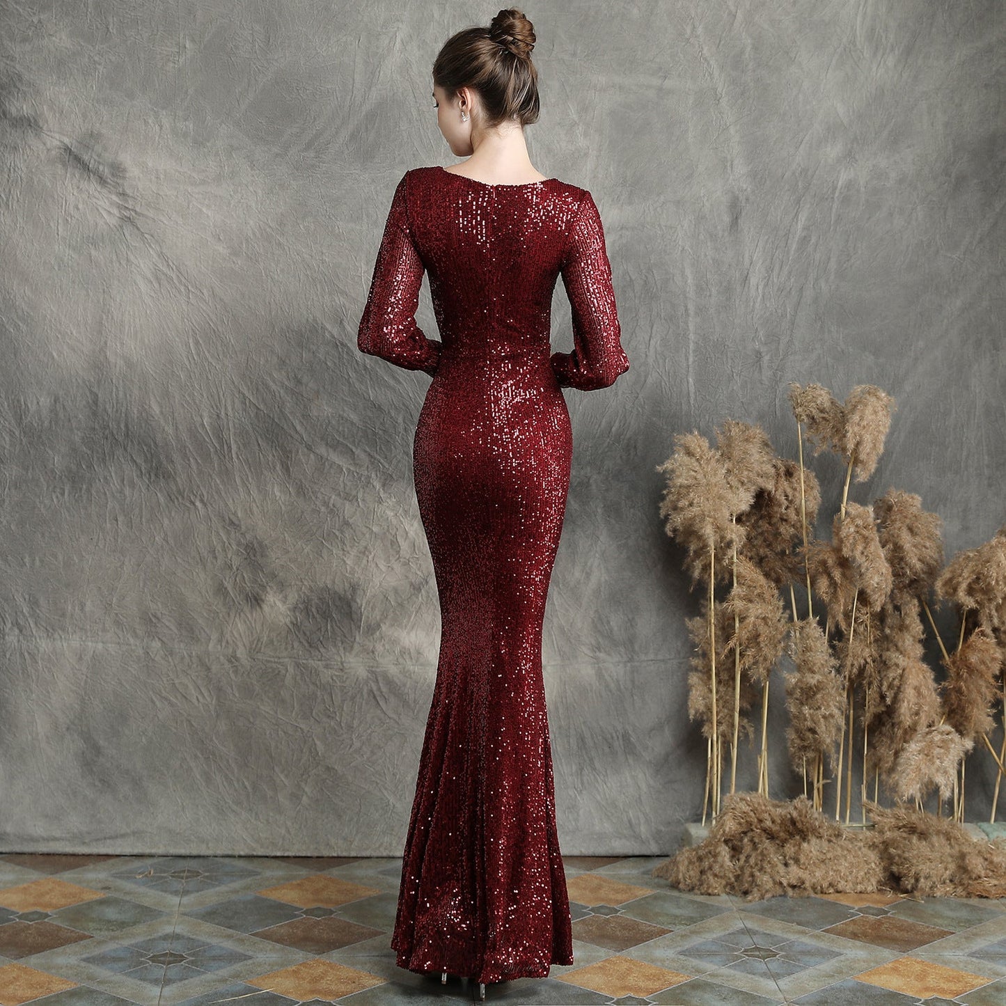 Sleeve Sequin Formal Dress