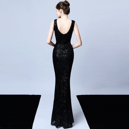 Long Sleeveless Sequin Formal Dress