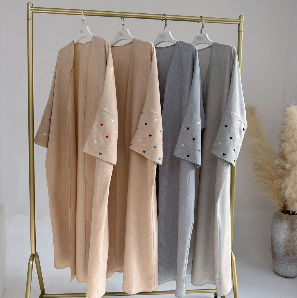 2pcs Set Heart Embroidered Cardigan Robe and Love Hijab