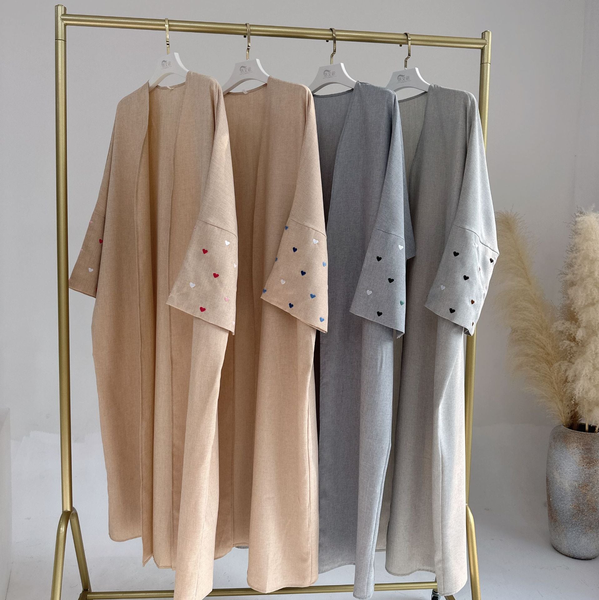 2pcs Set Heart Embroidered Cardigan Robe and Love Hijab