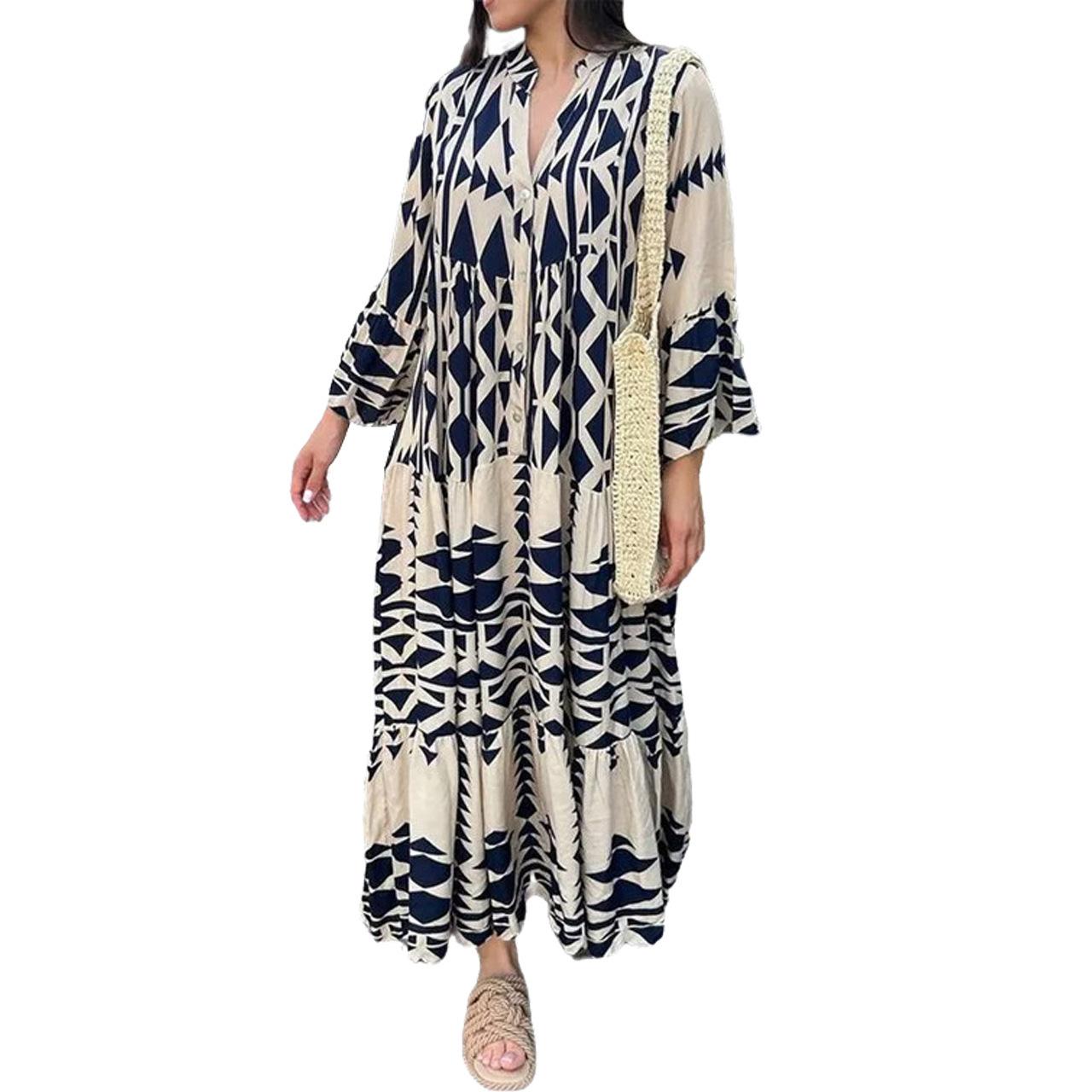 Ladies Elegant Printed Shirt Skirt Bohemian Dress
