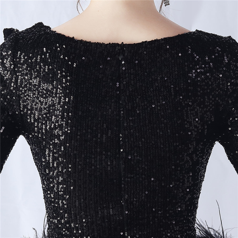 Ostrich Wave Beaded Formal Dress