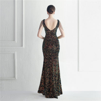 Backed Beaded Formal Dress