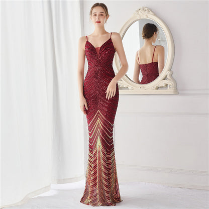 Wave Gradient Beaded Formal Dress