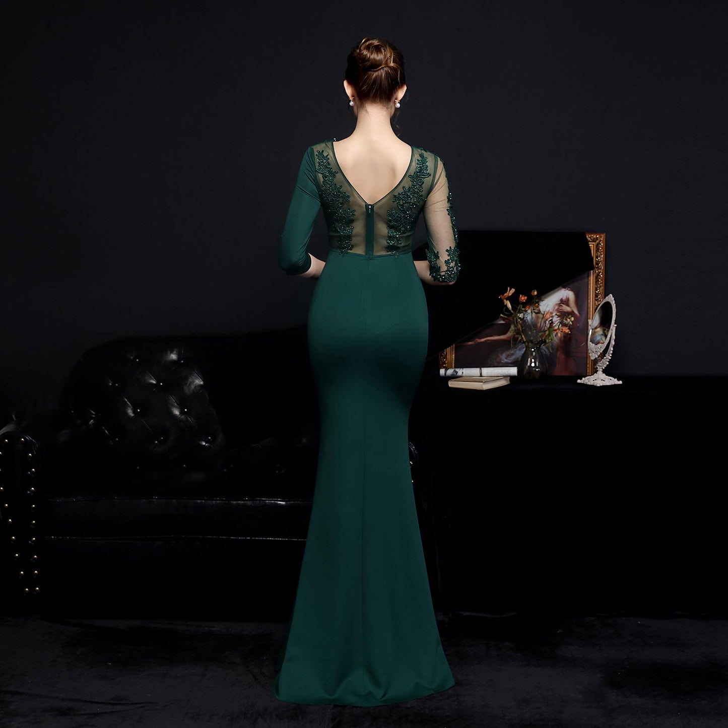 Lace Rhinestone Formal Dress