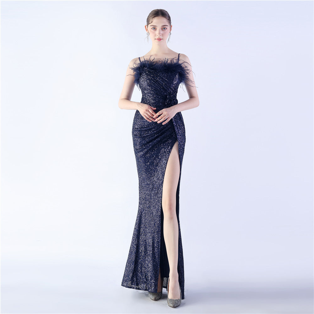 Fur Crafted Flower Formal Dress
