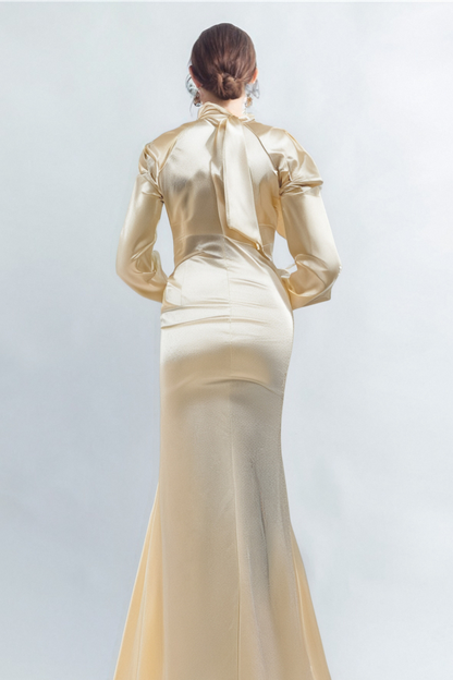 RAE CHAMPAGNE ONE-SHOULDER RUFFLE EMBELLISHED MAXI DRESS