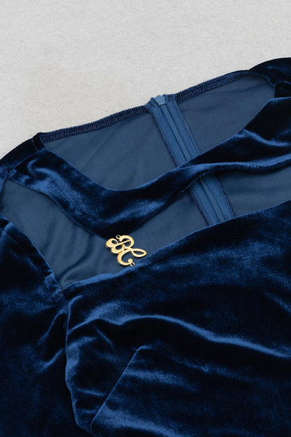 Velvet cutout maxi dresses in navy