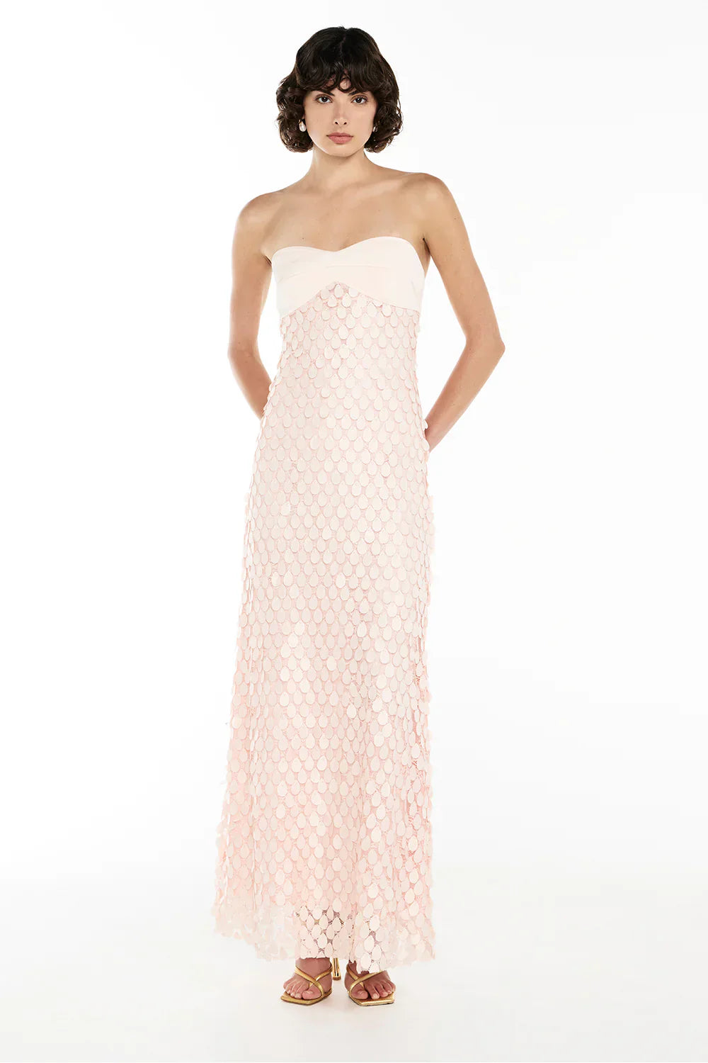 iris Lace sequin backless maxi dress in pink