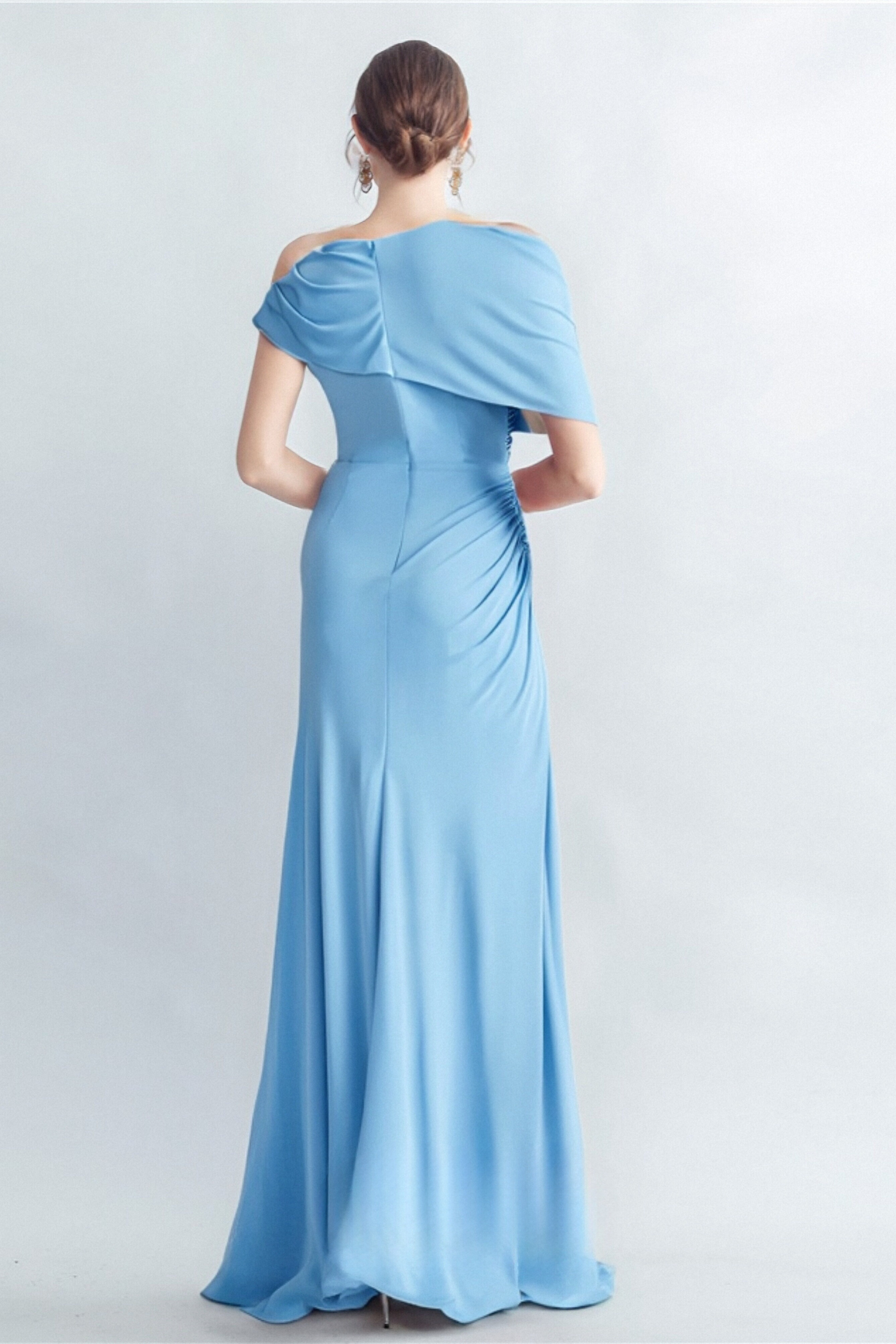 CASI SIDE-SLIT DRAPED JERSEY GOWN IN BLUE