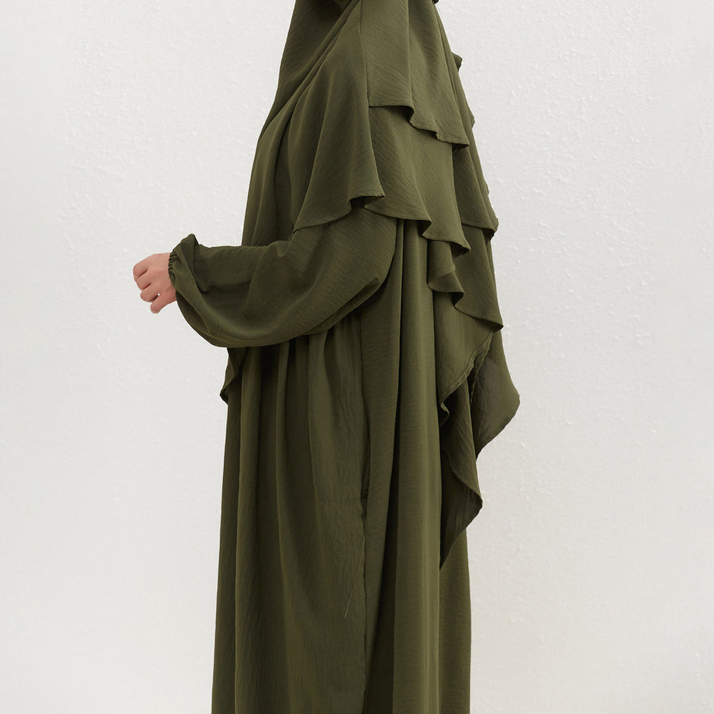 Crepe Abaya with Pockets + Layered Khimar Set