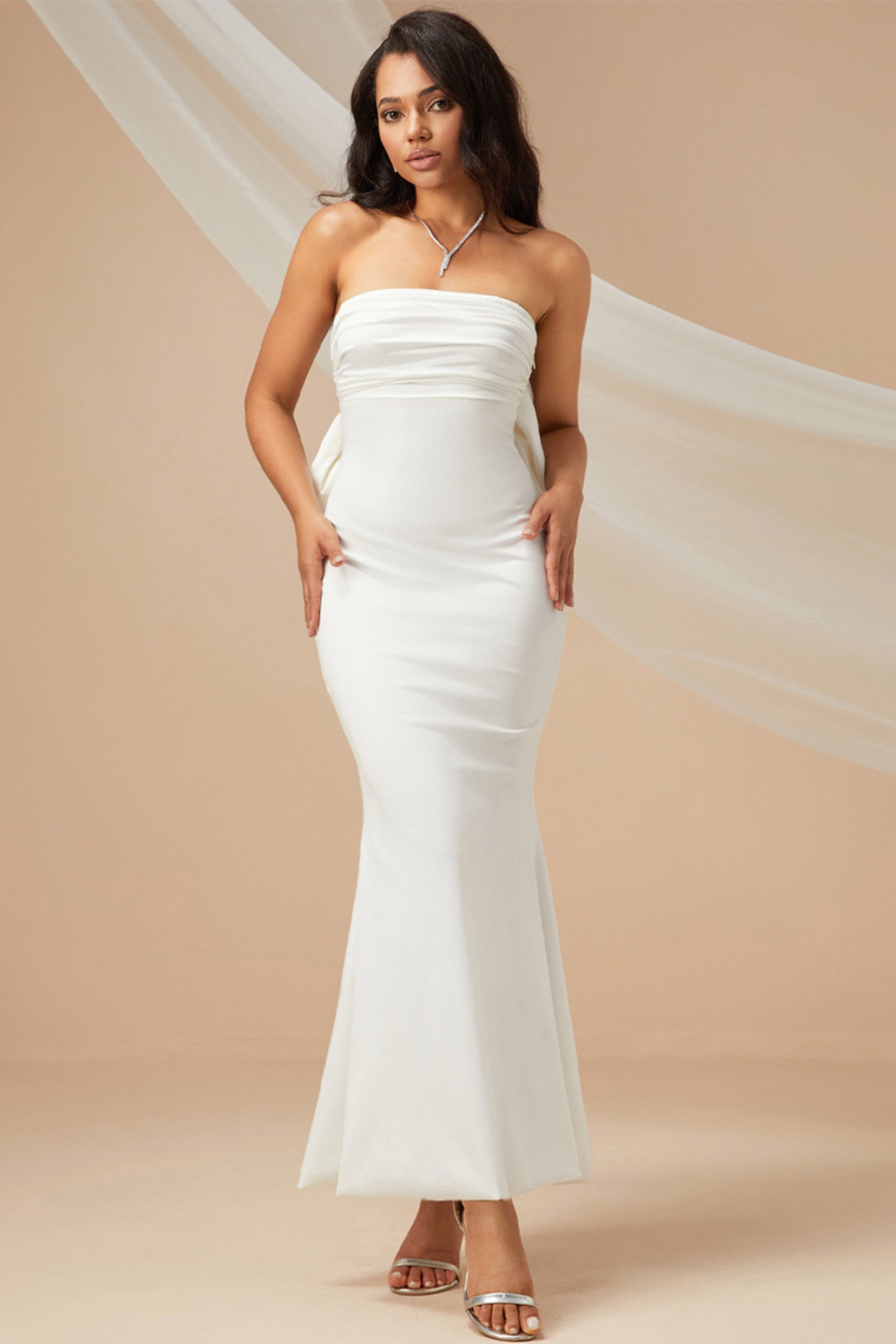 Mermaid bow midi dress in white
