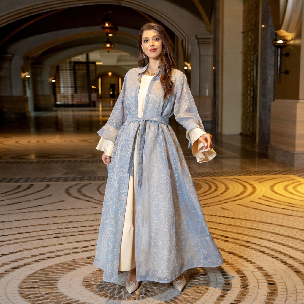 2 Pcs Suit Middle East Evening Dress Cross-border Muslim Lady Lotus Leaf Sleeve New Dress Abaya Robe