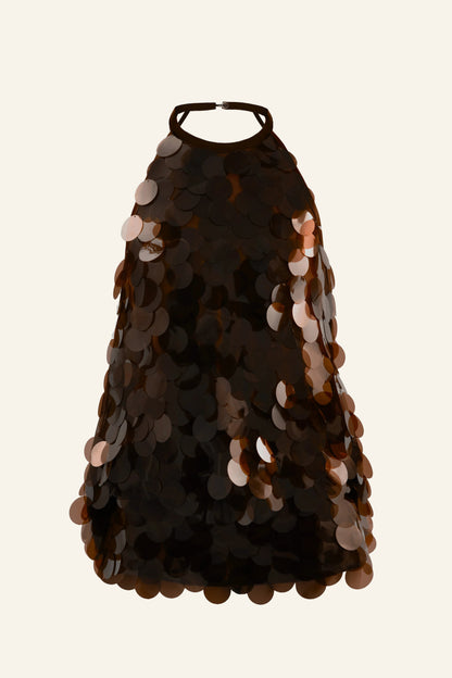 mini abito shirley con paillettes e schiena scoperta, marrone
