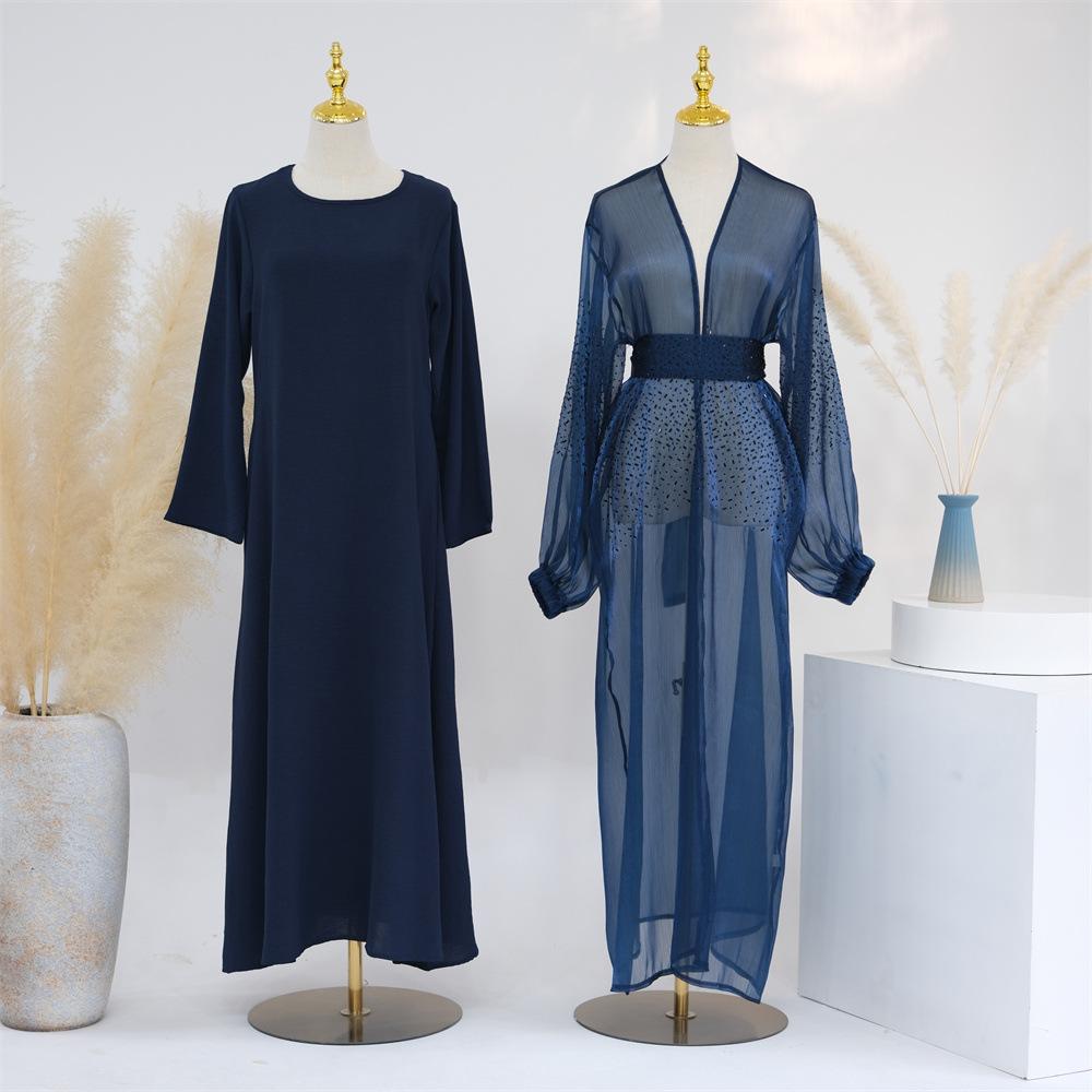 Set 3 pezzi: cardigan + abito interno + hijab